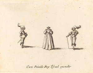 Dame vue de dos, et deux messieurs, probablement 1634 - Jacques Callot