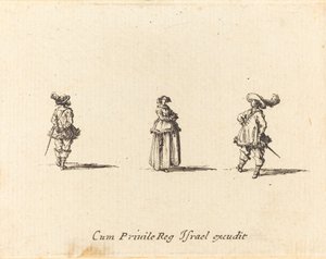Dame aux bras croisés, et deux messieurs - Jacques Callot