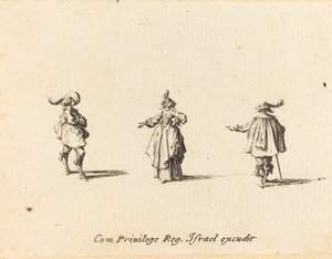 Dame avec un bras tendu, et deux gentilshommes - Jacques Callot