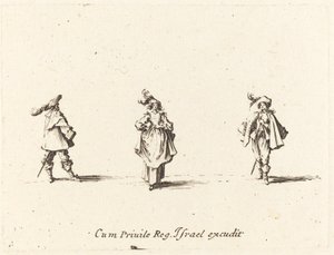 Dame avec des plumes, et deux gentilshommes - Jacques Callot