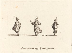 Dame avec un instrument à cordes, et deux gentilshommes - Jacques Callot