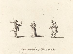 Dame avec une bouteille de vin, et deux gentilshommes - Jacques Callot