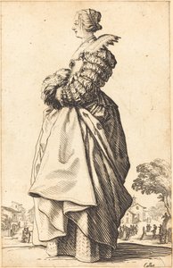 Femme noble de profil avec ses mains dans un manchon