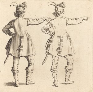 Officier avec des plumes dans le chapeau, vu de dos