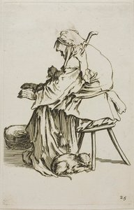 Vieille femme avec des chats, planche 25 de Les mendiants - Jacques Callot