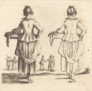 Paysanne avec panier, vue de dos - Jacques Callot