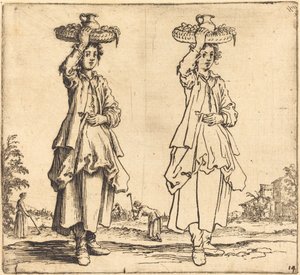 Paysanne avec panier sur la tête, vue de face - Jacques Callot