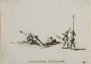 Préparation au Tir du Canon, planche dix de Les Exercices Militaires - Jacques Callot