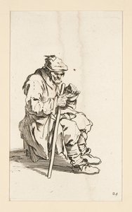 Mendiant assis, mangeant, de Les Mendiants - Jacques Callot