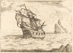 Navire naviguant près des rochers - Jacques Callot