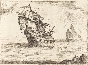 Navire naviguant près des rochers - Jacques Callot