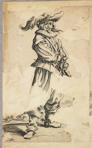 Soldat avec chapeau à plumes, de La Noblesse de Lorraine (verso), c.1620-23