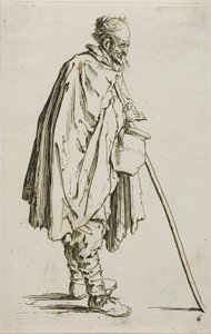 Le Mendiant avec un chauffe-pieds, planche six de Les Mendiants - Jacques Callot