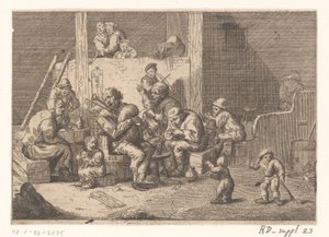 Intérieur avec joueur de cornemuse et violoniste et deux chanteurs - Jacques Dassonville
