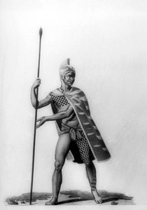 Jeune officier portant un costume typique de malo, Hawaï, 1819