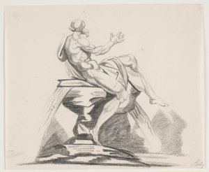 Figure masculine barbu avec vêtements vue de dos sur une fontaine - Jacques Francois Joseph Saly