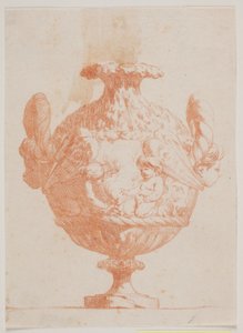 Vase ornemental avec deux têtes et deux putti. Copie d