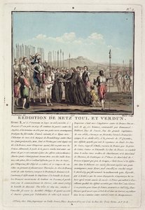Henri II (1519-59) reçoit les clés de Metz, Toul et Verdun (1552), gravé par Jean Baptiste Morret (fl.1790-1820), 1790 - Jacques Francois Joseph Swebach