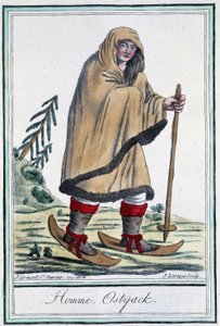 Homme ostyak à ski - dans "Encyclopédie des voyages" par Grasset Saint Sauveur, éd. Paris 1796 - Jacques Grasset de Saint Sauveur