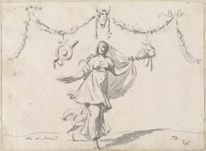 Ornement avec une femme en tenue ancienne