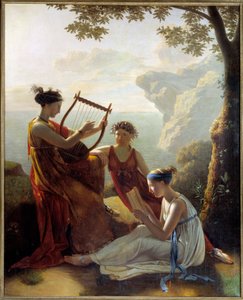 Poétesse grecque Sapho (Sappho) jouant de la lyre avec deux de ses compagnes - Jacques Louis Michel Grandin