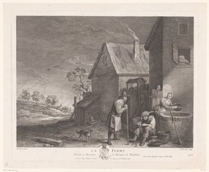 Deux hommes et une femme devant le puits à une ferme - Jacques Philippe Le Bas