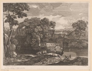 Paysage fluvial avec une charrette de foin au premier plan