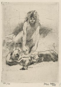 Minne et les chats buvant, de la suite Le bain de Minne - Jacques Villon