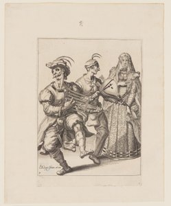 Femme voilée avec deux musiciens jouant d