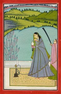 Une dame sur une terrasse avec un hookah et un faucon, c.1760 - Jaimal Har