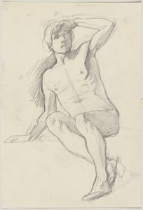Nu masculin assis, se protégeant les yeux de la main gauche - Jakob Becker