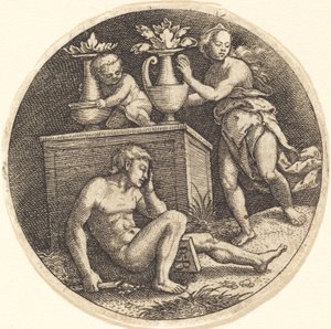 Jeunesse dormant devant un autel - Jakob Binck