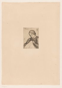 Portrait de Malvina Dedeyn avec ouvrage de couture