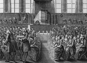 Dîner des anabaptistes, gravure par Jacobus van der Schley (1715-1779) de Cérémonies et coutumes religieuses de tous les peuples du monde