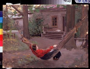 Dans le hamac. Peinture de Jakov Kalinichenko (1869-1938) 1903 State Regional I. Pozhalostin Art Museum, Ryazan