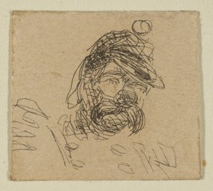 Homme barbu avec un bonnet de soldat, tiré des croquis sur la plaque de l