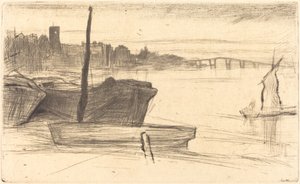 Pont et église de Chelsea, vers 1870-1871