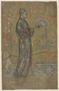 Femme japonaise peignant un éventail, vers 1872
