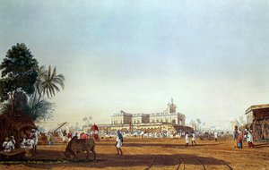 Lall Bazaar et la chapelle portugaise, Calcutta, gravé par Robert Havell, pub. 1824