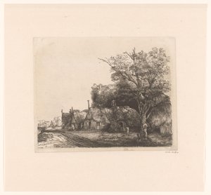 Paysage avec trois cottages à pignon le long d