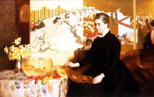 Dame avec paravent japonais et poisson rouge (Portrait de la mère de l
