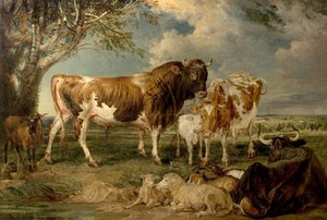 Taureau, Vache et Veau dans un Paysage - James Charles Ward
