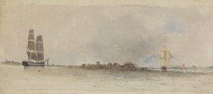 Scène côtière avec navires - James Chisholm Gooden