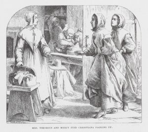 Mme Timorous et Mercy trouvent Christiana en train de faire ses bagages - James Dawson Watson