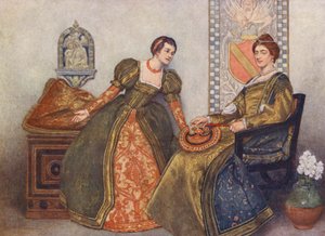 Le Marchand de Venise de Shakespeare : Portia et Nerissa (lithographie en couleur)