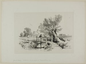 Paysage avec garçon pêchant