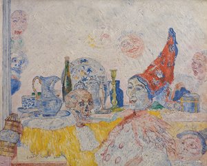 Pierrot et squelette en robe jaune - James Ensor