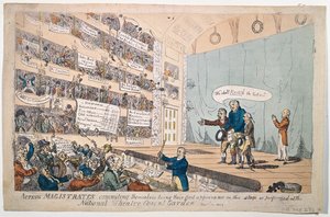 Magistrats en action se compromettant, leur première apparition au Théâtre National Covent Garden, publié en 1809