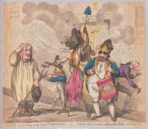 Alecto et son train à la porte de Pandæmonium ou le sergent recruteur enrôlant John Bull dans le service de la révolution - James Gillray
