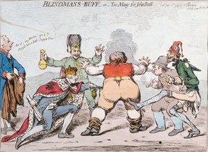 Colin-maillard, ou Trop de monde pour John Bull, publié par Hannah Humphrey en 1795 - James Gillray